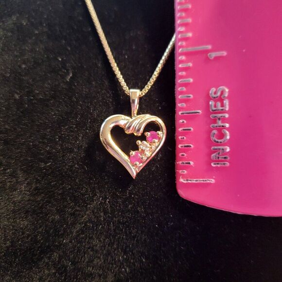 Ross Simons Ruby Diamond Heart Gold over Sterling Silver Pendant Necklace - Picture 3 of 8